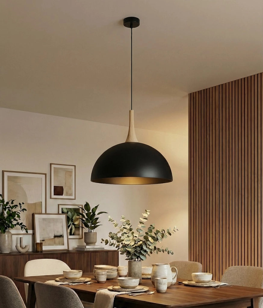 Lampada a sospensione NAUTICA nera, legno GX53 Emibig