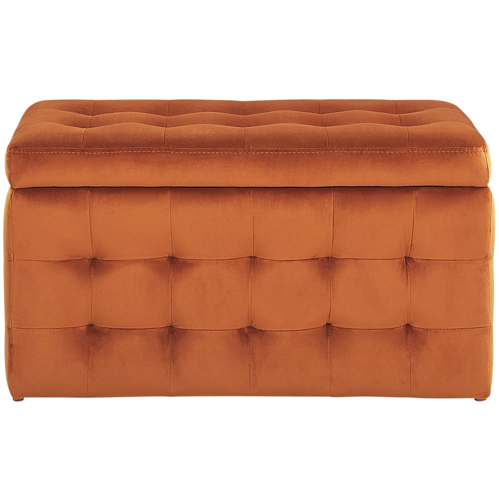 Pouf Cassapanca Imbottito in Velluto Arancione Stile Chesterfield