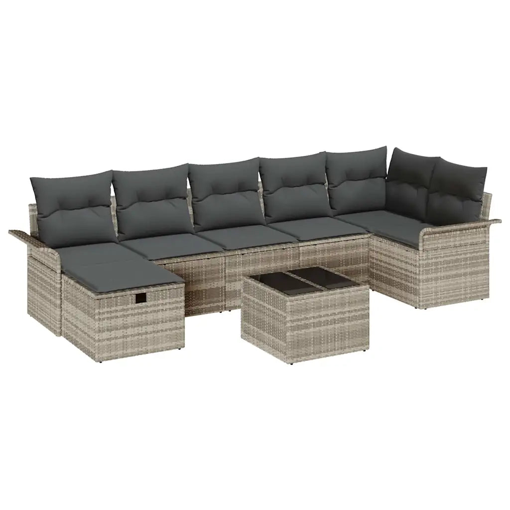 Set Divano da Giardino 8 pcs Grigio chiaro Poly Rattan
