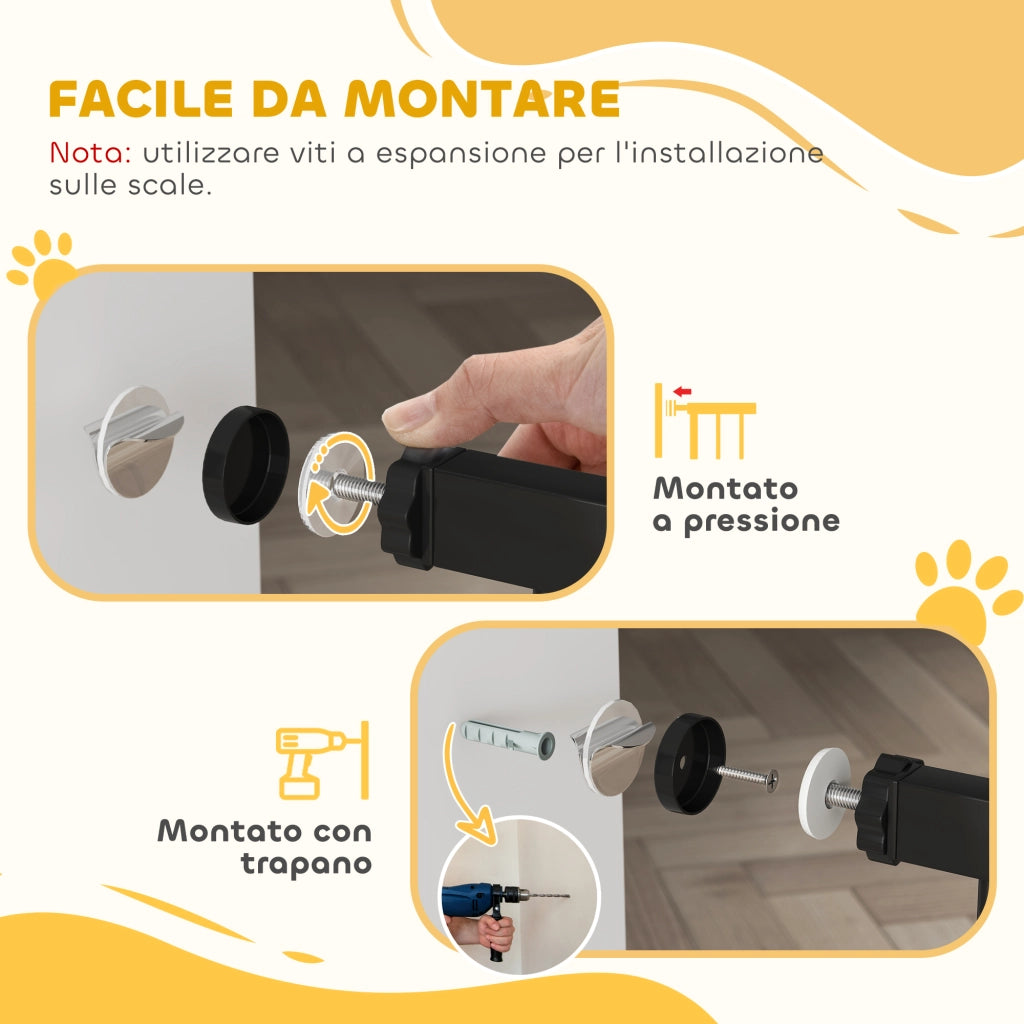 Cancelletto per Cani Estensibile e Regolabile per Scale e Porte, in Acciaio e ABS, 75-85x76 cm, Nero