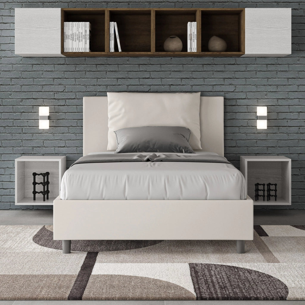 BS COM Letto una piazza e mezza con rete imbottito 120x210 similpelle bianco