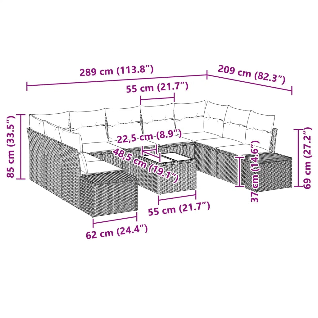Set Divano da Giardino con cuscino 10 pcs Marrone polyrattan 3347234