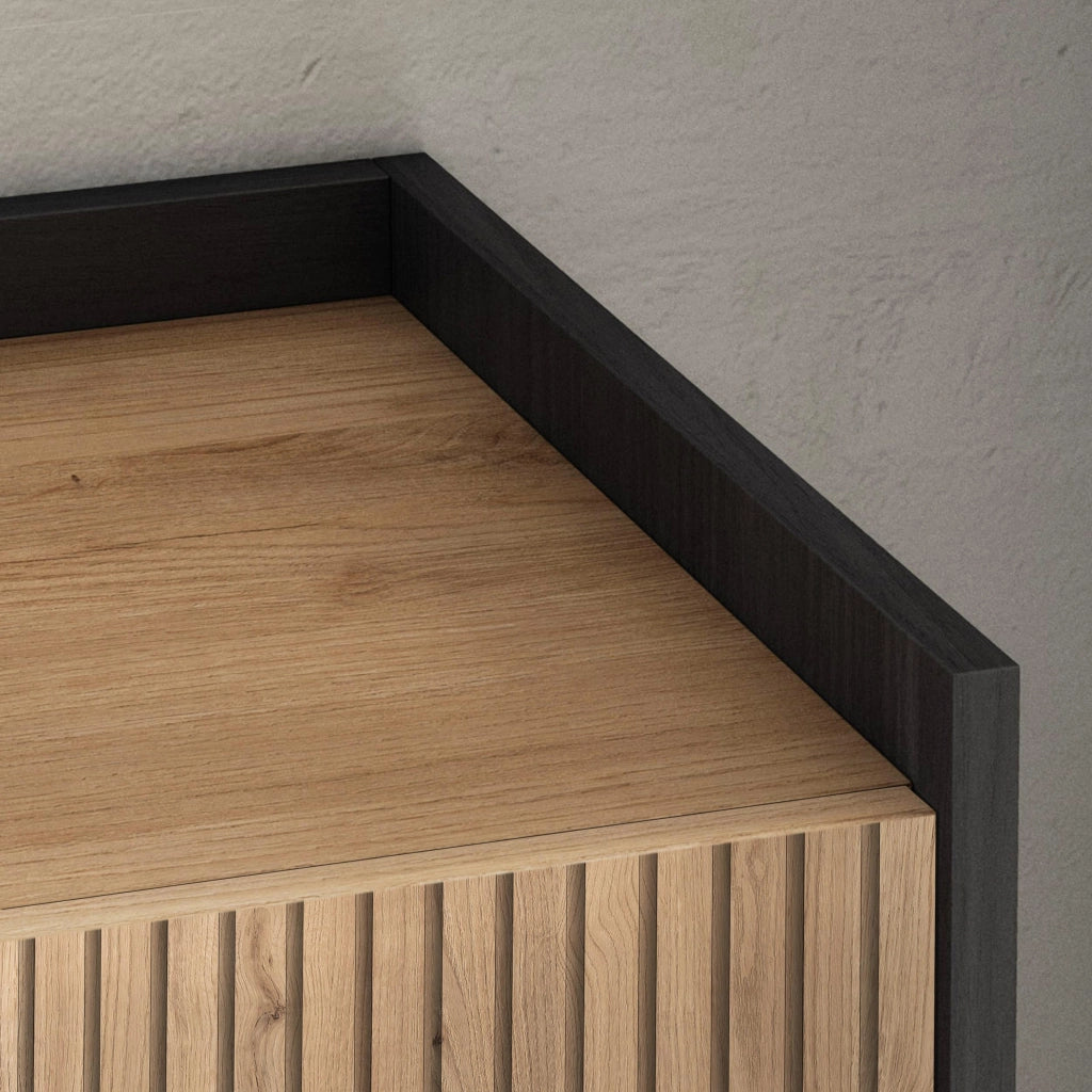 Mobile TV Soggiorno, 207x50x37 cm, Per TV fino a 80", Camino elettrico, Rovere e nero