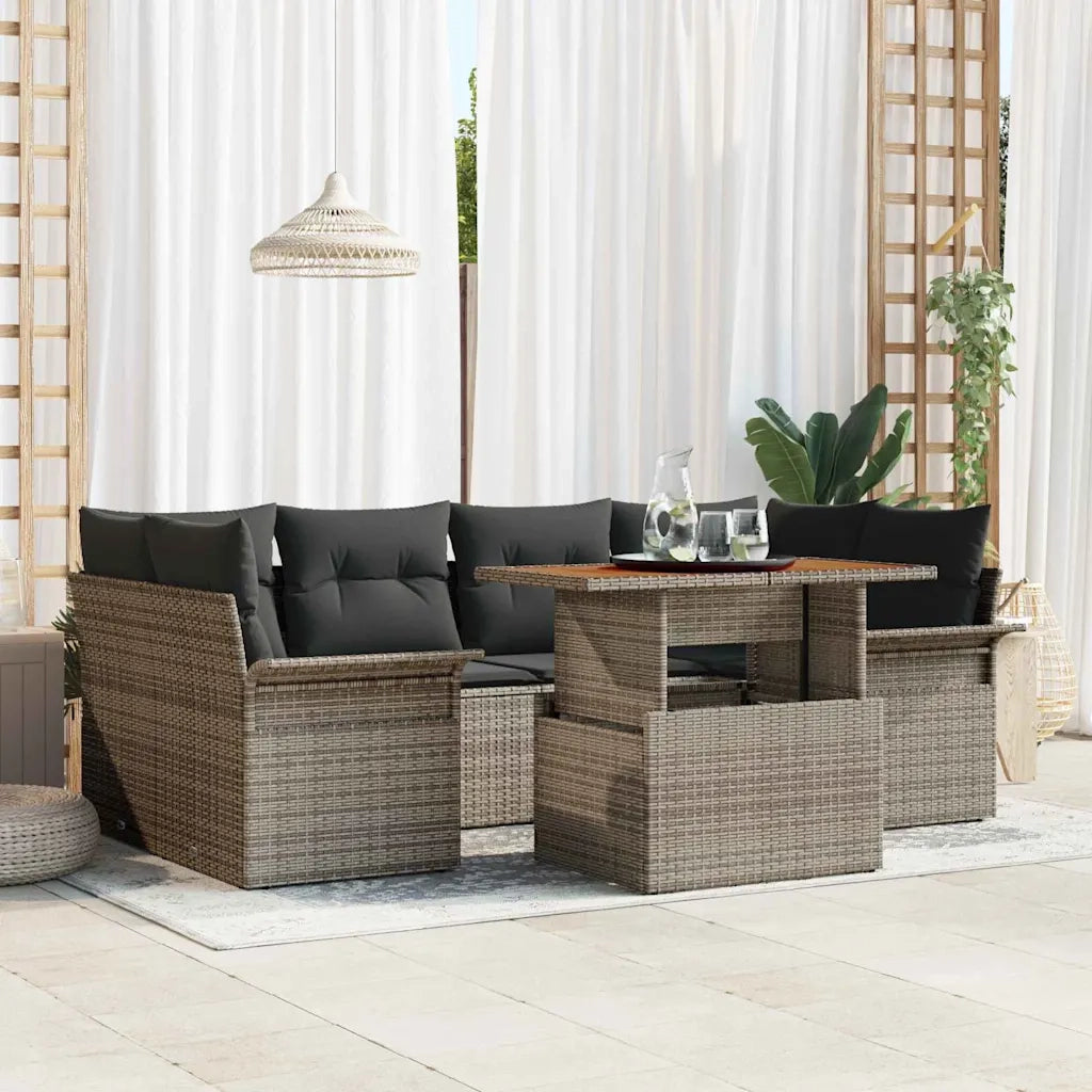 Set Divano da Giardino 7 pcs Grigio Poly Rattan 3358022