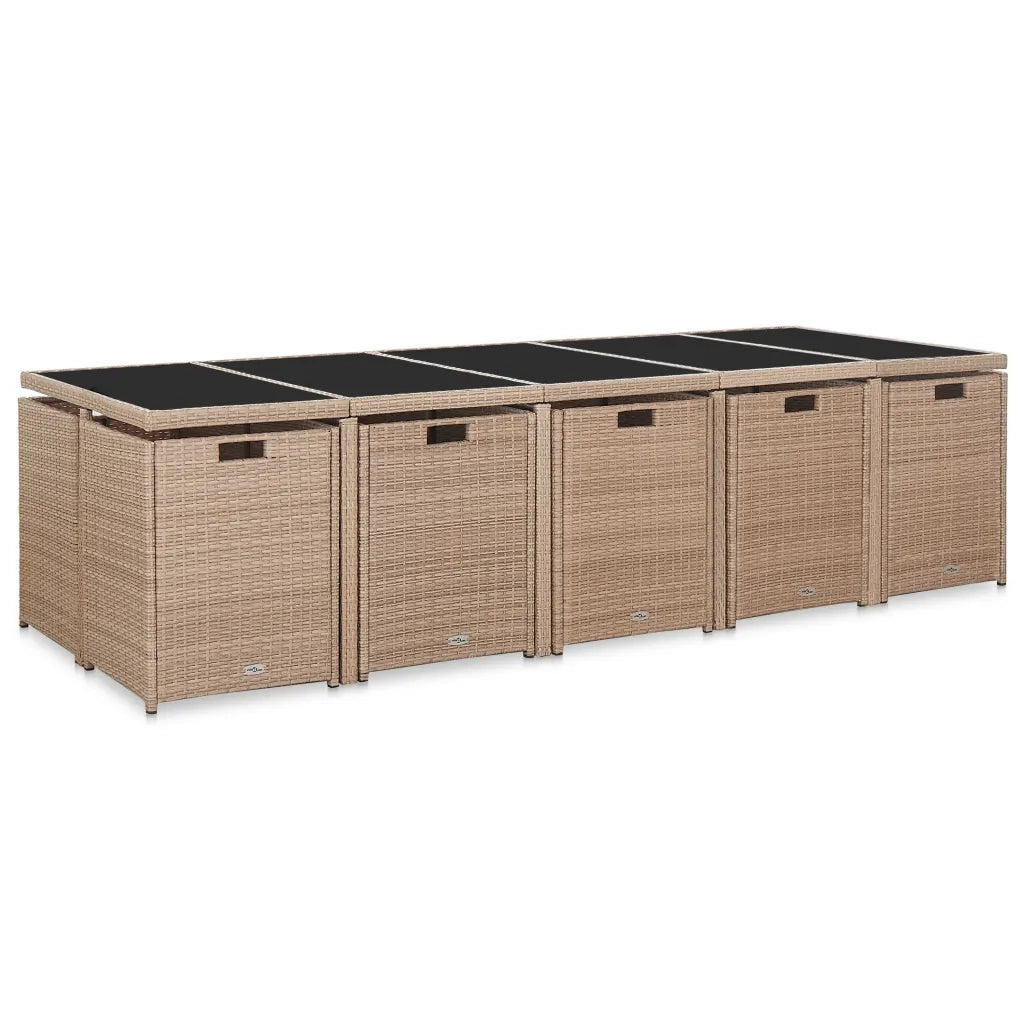Set da Pranzo da Giardino 15 pz con Cuscini in Polyrattan Beige 46422