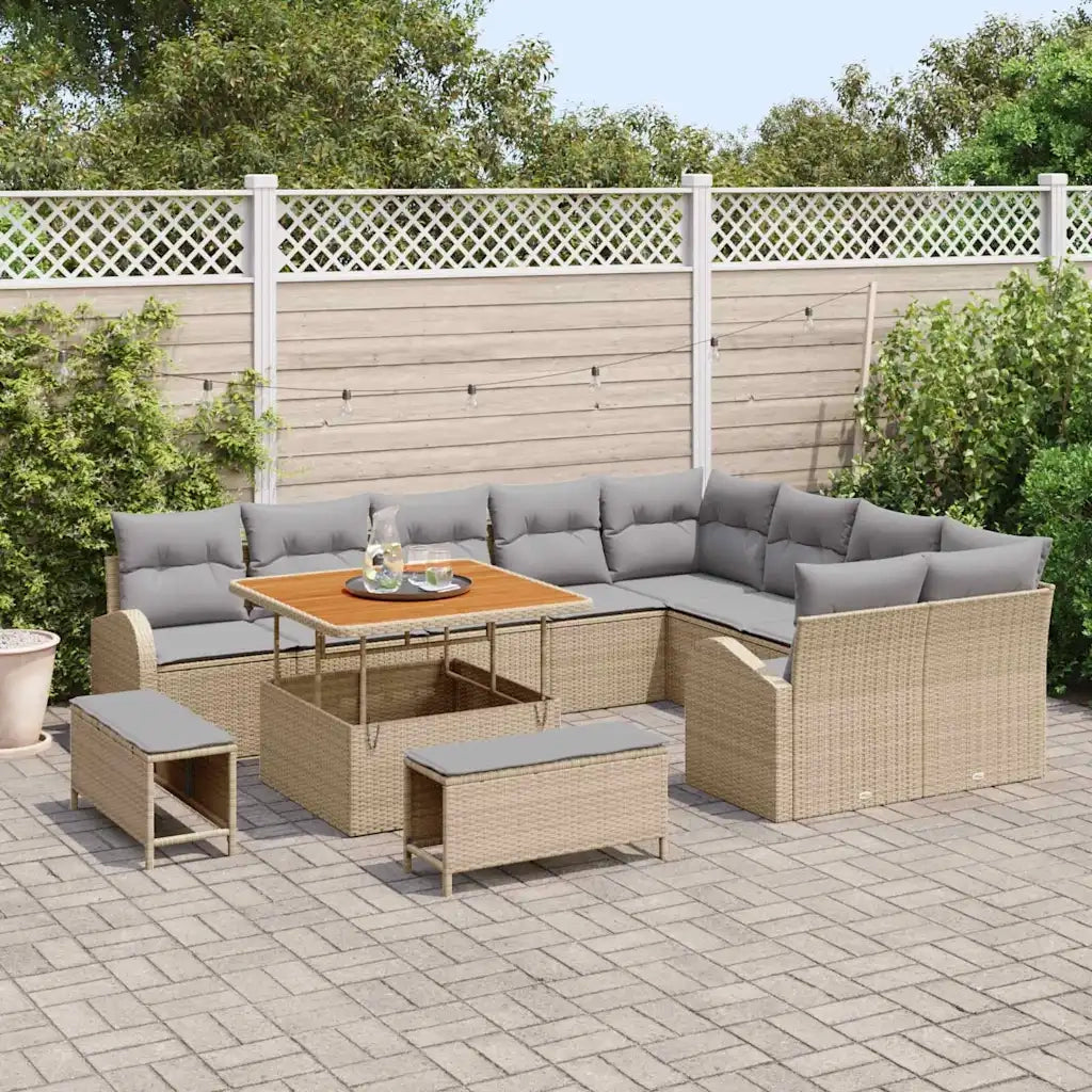 Set Divano da Giardino con cuscino 12 pcs Beige polyrattan 3362427