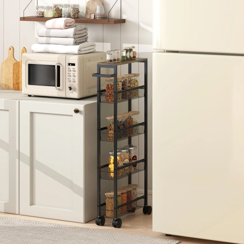 Carrello da cucina con 5 ripiani ¨C Xylo ¨C nero, metallo, ruote, 47x13x96,5 cm