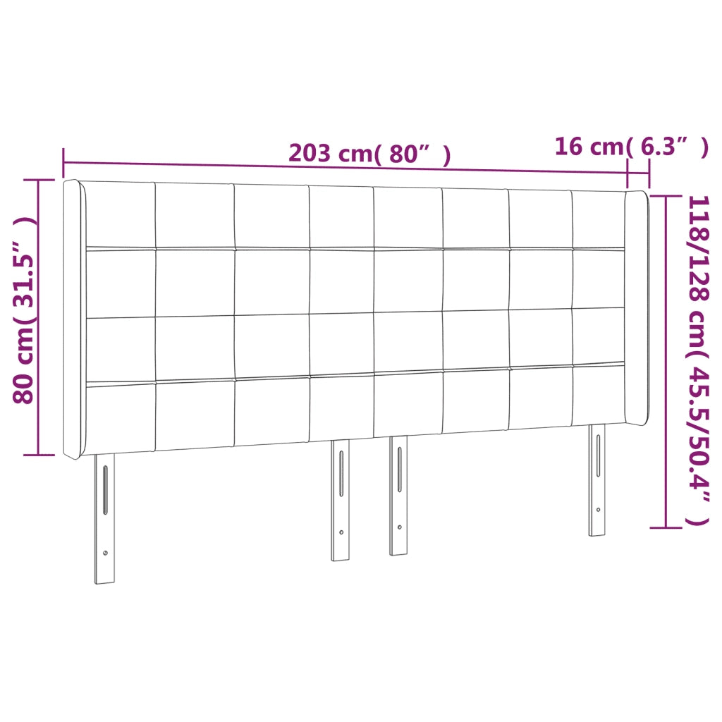 Testiera a LED Tortora 203x16x118/128 cm in Tessuto