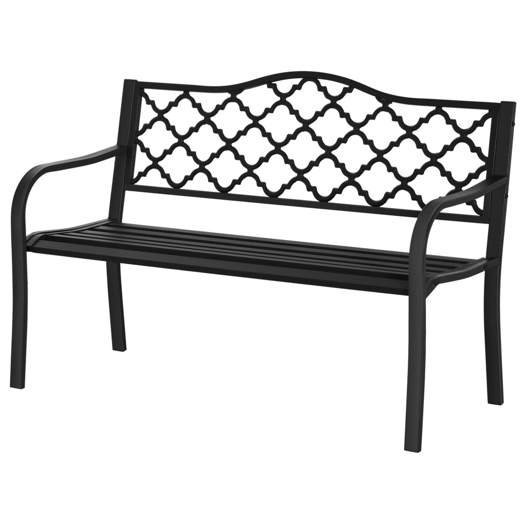 Panchina da Giardino 2 Posti ¨C Xylo ¨C Acciaio e Ghisa Nero con Braccioli 128x58.5x89cm