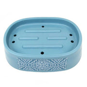 Trade Shop - Porta Sapone Saponetta Accessorio Per Arredo Bagno Celeste Con Maioliche 87028 -