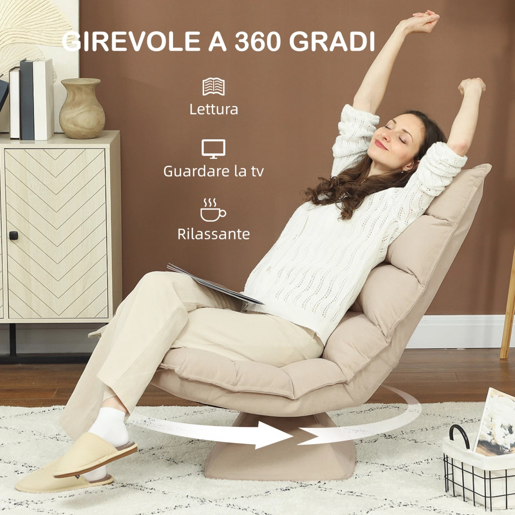 Poltrona Relax Girevole con Schienale Regolabile ¨C Zephmum ¨C Tessuto Effetto Lino Beige
