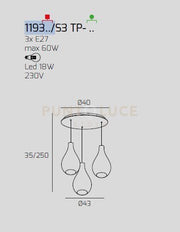 SOSP. OTTONE SAT. 3 LUCI TONDA VETRI PICCOLI TRASPARENTE 1193OS-S3 TP-TR