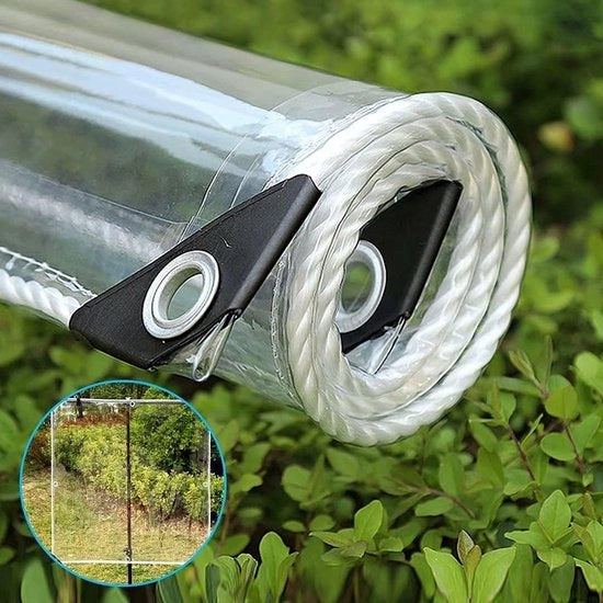 Tenda esterna trasparente 1,2 m x 3 m con occhielli e corda