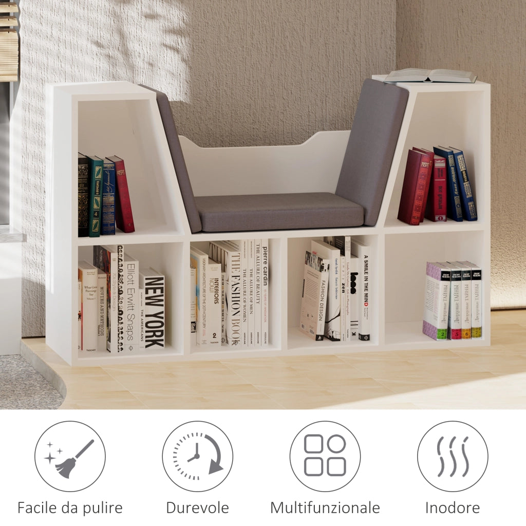 Libreria 6 Scomparti con Cuscini ¨C Xylo ¨C Legno Bianco 102x30x61 cm