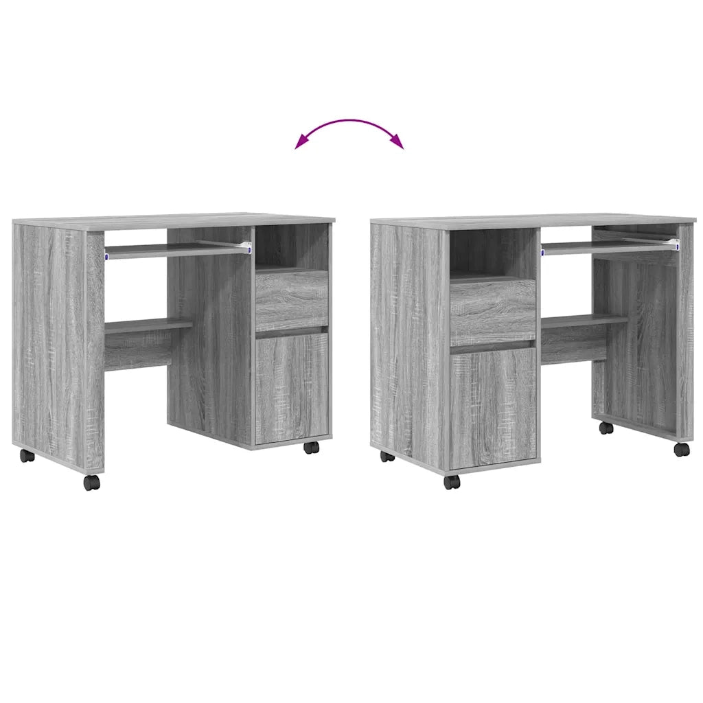 Scrivania con Ruote con cassetto Grigio Sonoma 91 x 50 x 77 cm 869535