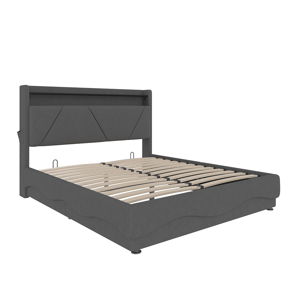 Letto 140x200cm imbottito - Xylo - LED USB ripostiglio idraulico