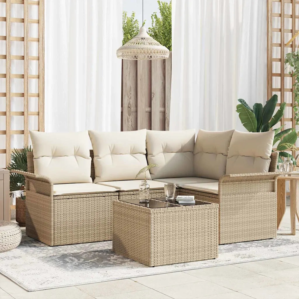 Set Divano da Giardino con archiviazione 5 pcs Beige polyrattan