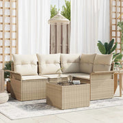 Set Divano da Giardino con archiviazione 5 pcs Beige polyrattan
