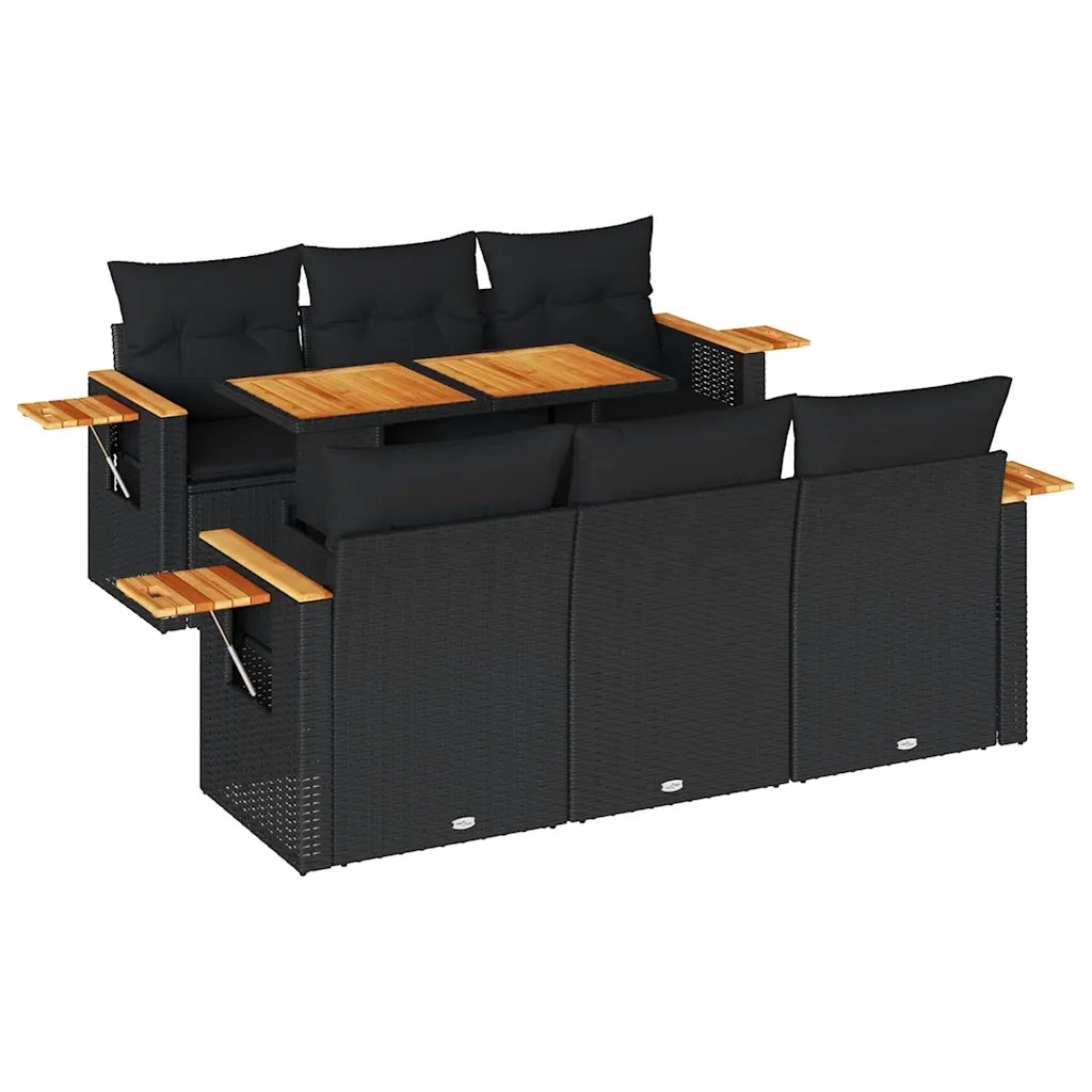 Set Divani da Giardino con Cuscini 7pz Nero Polyrattan Acacia 3327555