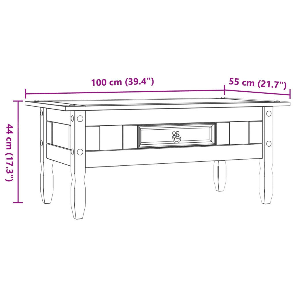 Tavolino da Caffé Legno Pino Messicano Corona Range 100x55x44cm 243736