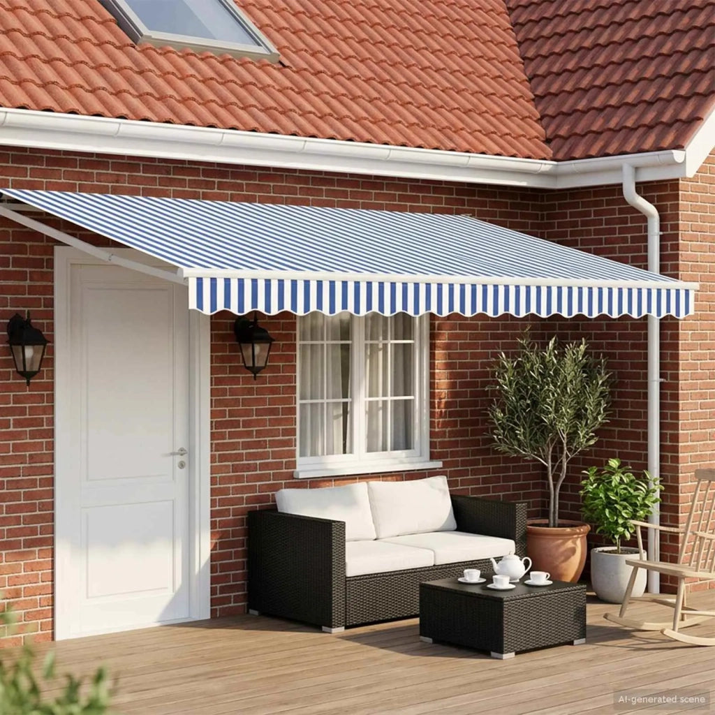 Tenda retrattile manuale con LED-Tenda parasole per balcone Blu e Bianco 4 ¡Á 3 m