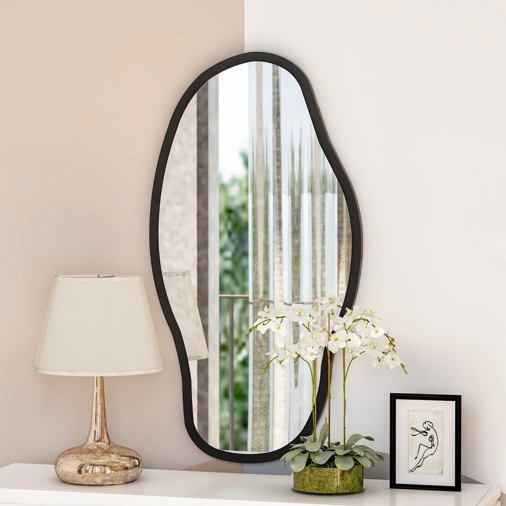 Canepina, Specchio Forma Ovale, 45x85h cm Nero