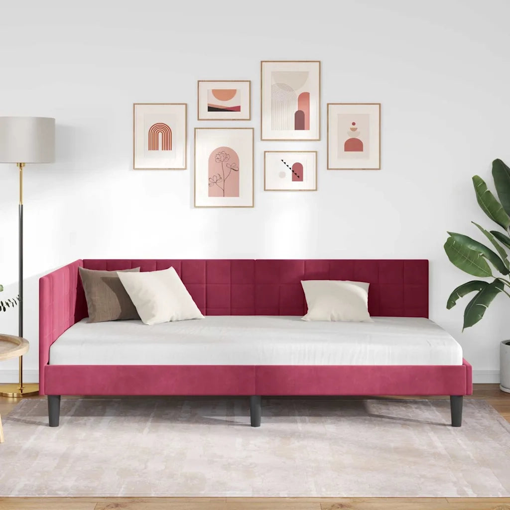 Cornice del letto ad angolo Rosso Vino 100 cm x 200 cm Velluto 42016442