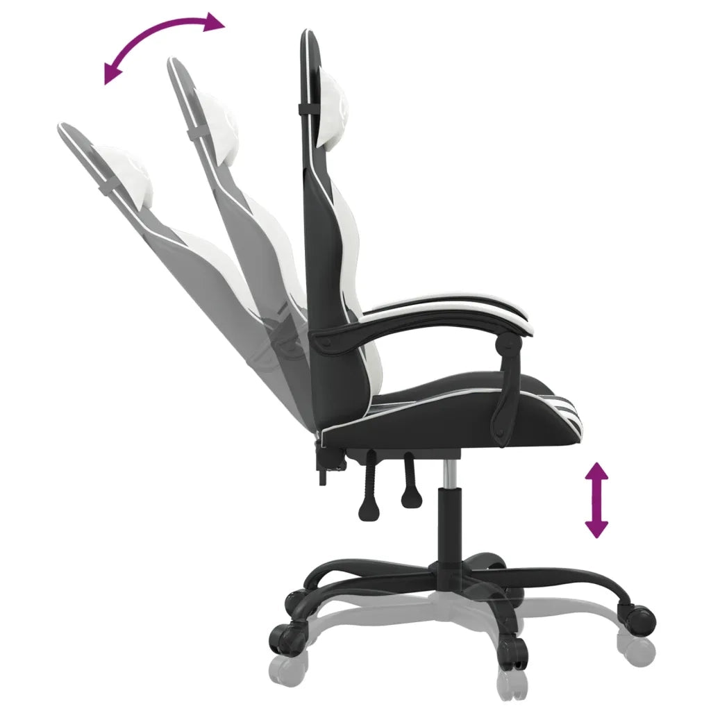 Sedia da Gaming Girevole Nero e Bianco in Similpelle 349596