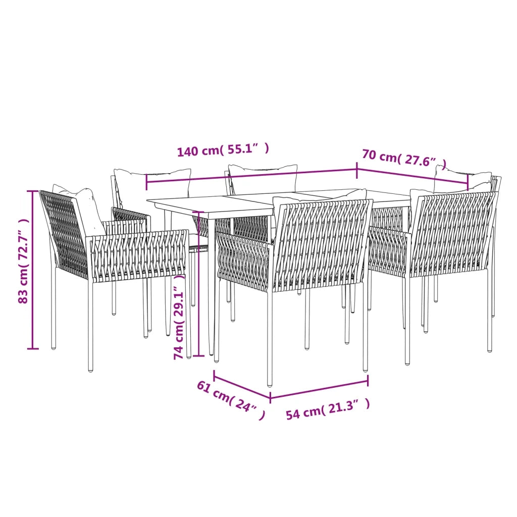 Set Pranzo da Giardino 7 pz con Cuscini in Polyrattan e Acciaio 3187056
