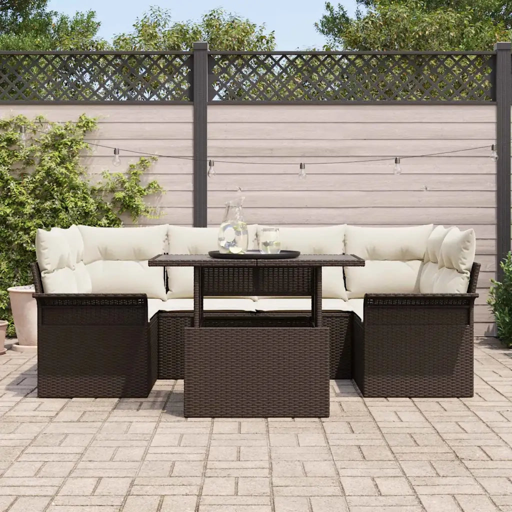 Set Divano da Giardino con cuscino 7 pcs Marrone Poly Rattan 3356951