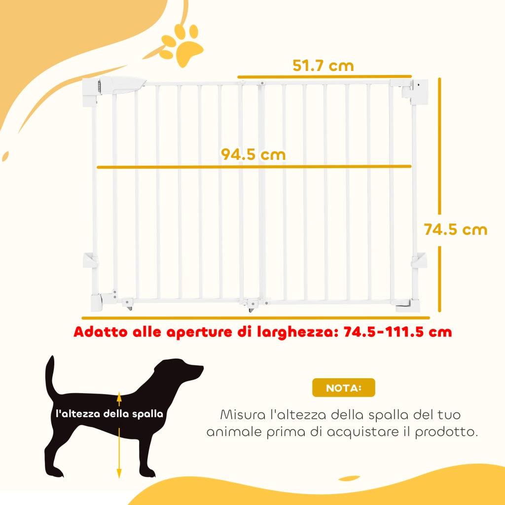 Cancelletto di Sicurezza per Cani ¨C Xylo ¨C 74.5-111.5x74.5 cm, Bianco