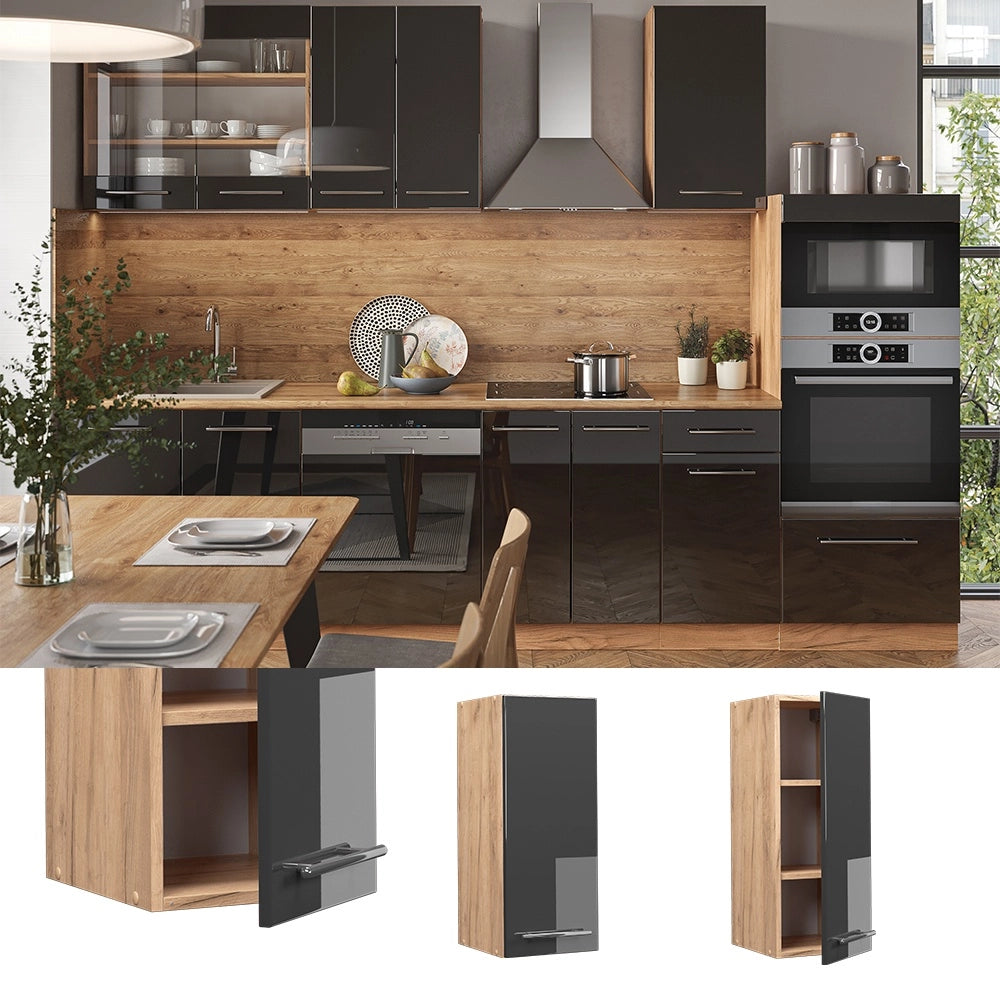 Pensile da cucina Fame-Line Antracite lucido/Rovere dorato 30 cm Vicco