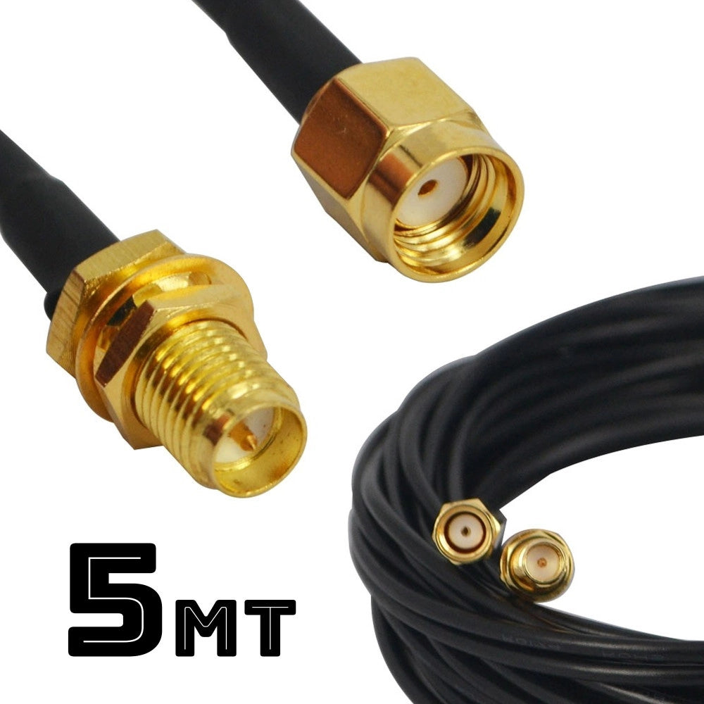 Trade Shop - Cavo Per Antenna Wireless 5 Metri Prolunga Maschio Femmina Wifi Rp-sma -