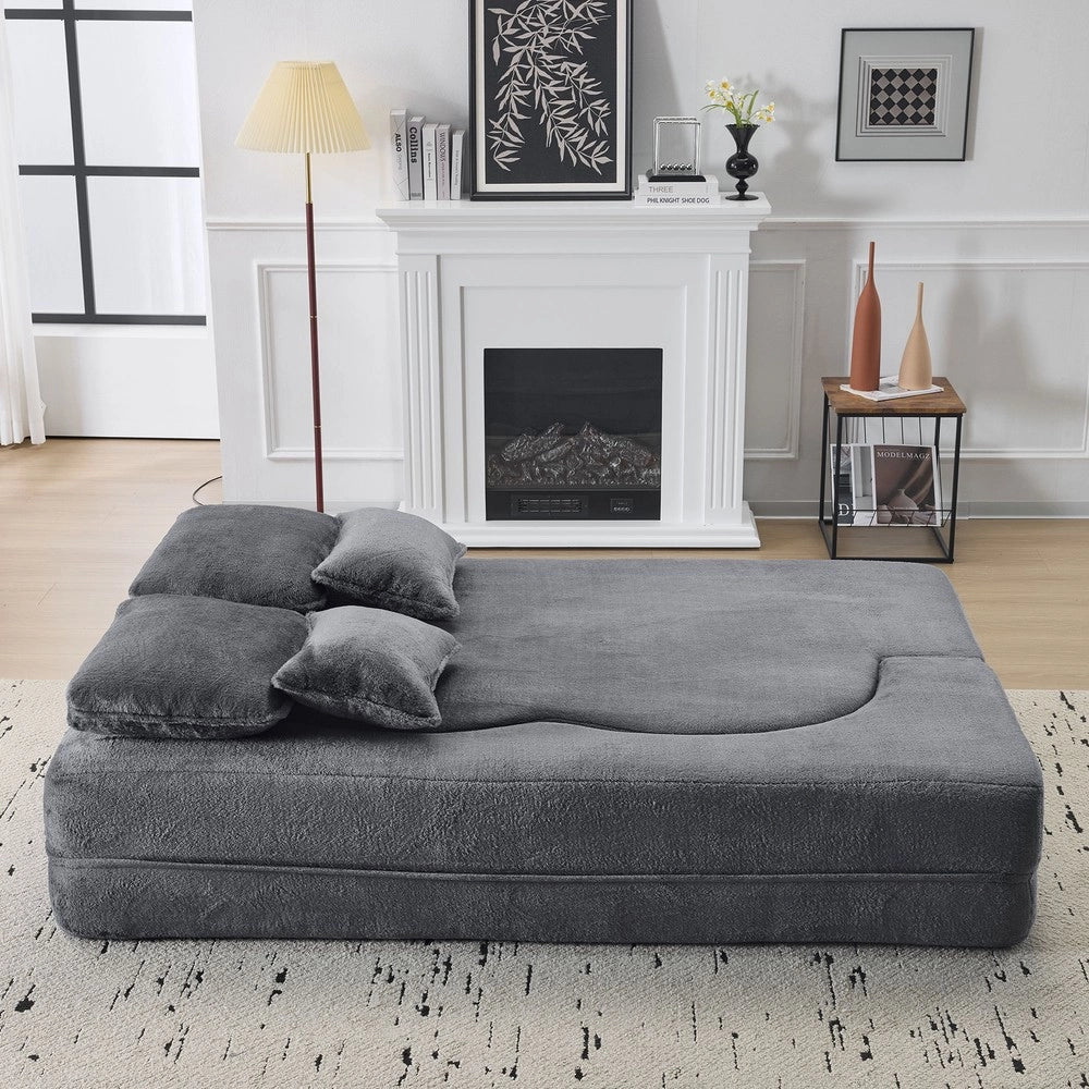 Divano Letto Pieghevole Grigio Blu ¨C Xylo ¨C Flanella, 4 Cuscini