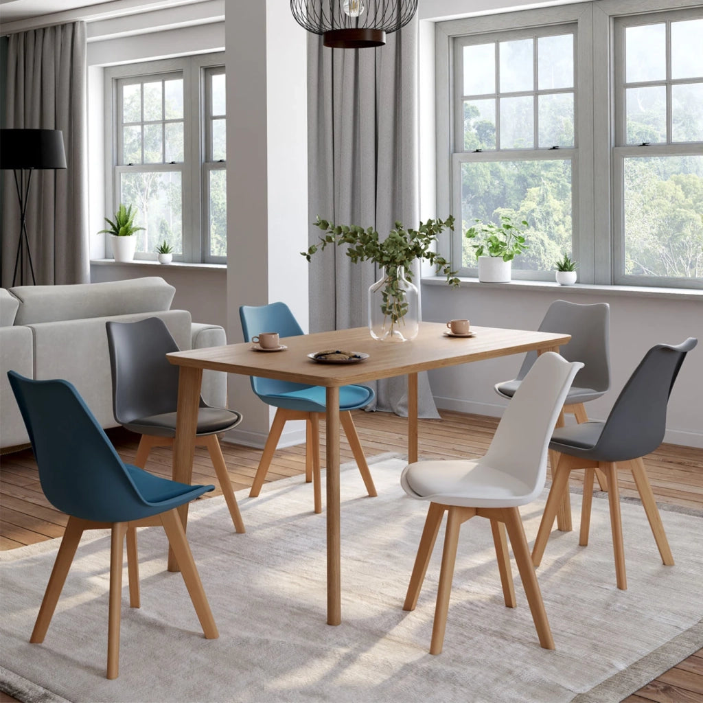 IDMarket - Set di 6 sedie SARA mix cromatico: bianca, grigio chiaro, 2 blu anatra, 2 grigio scuro