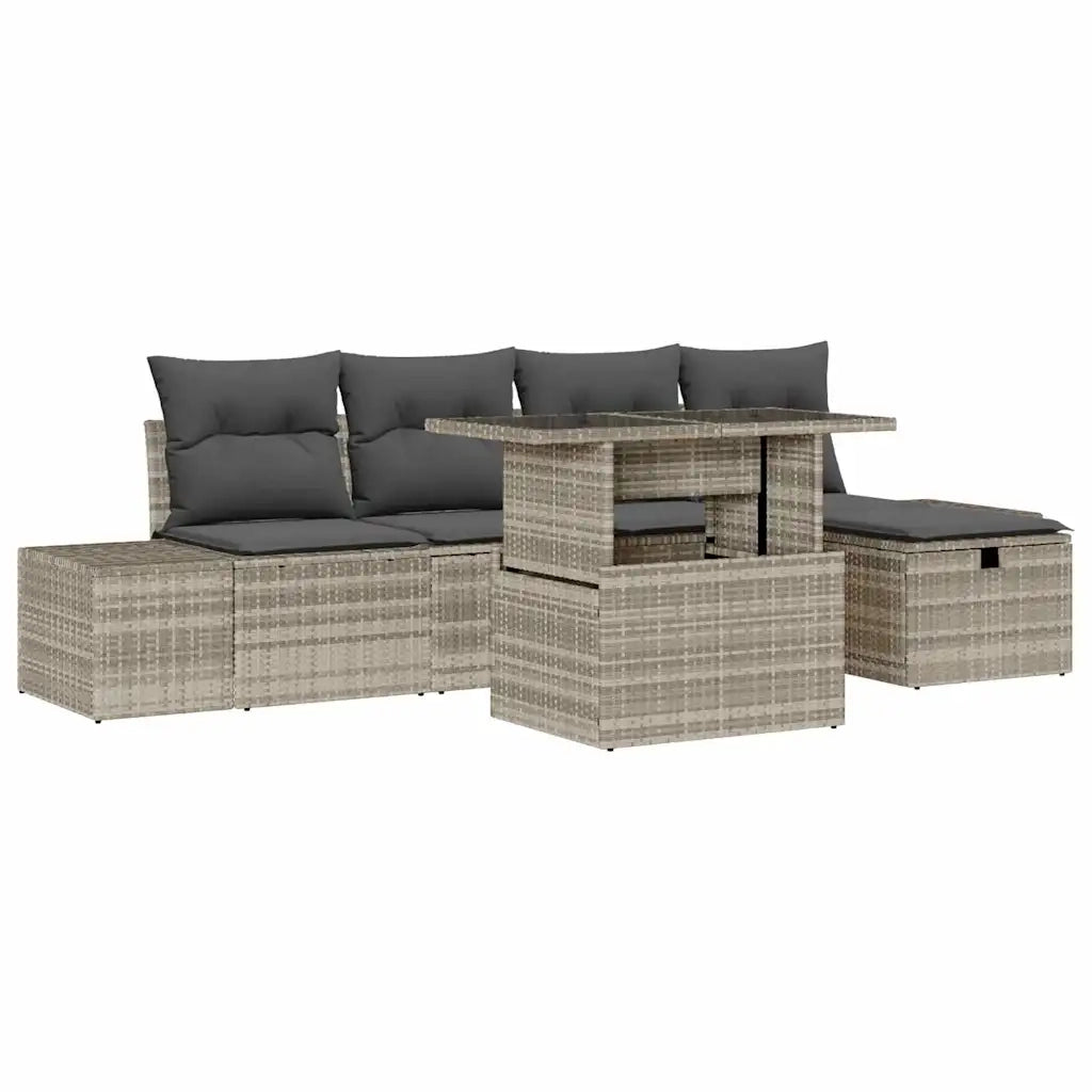 Set Divano da Giardino 6 pcs Grigio chiaro Poly Rattan