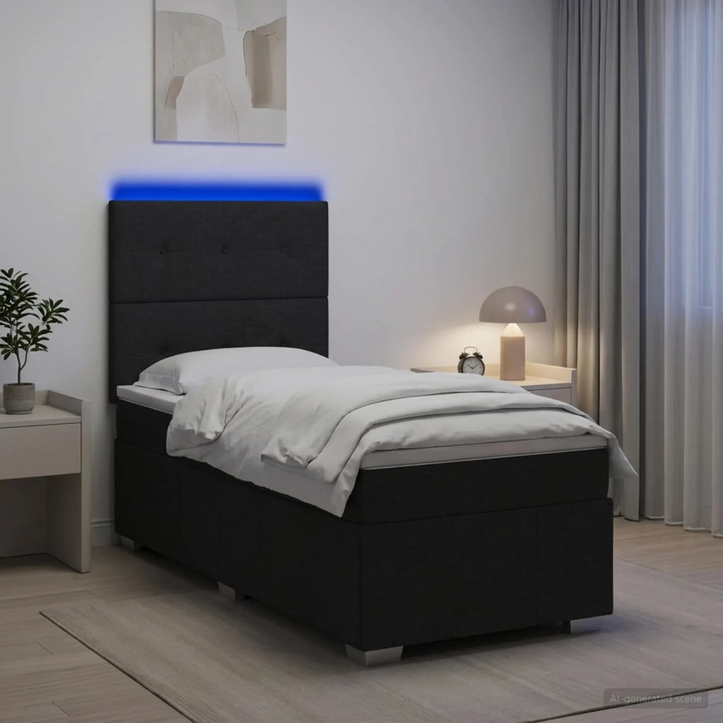 Letto Box Spring LED con Materasso Nero 80 x 200 cm Tessuto 3455474