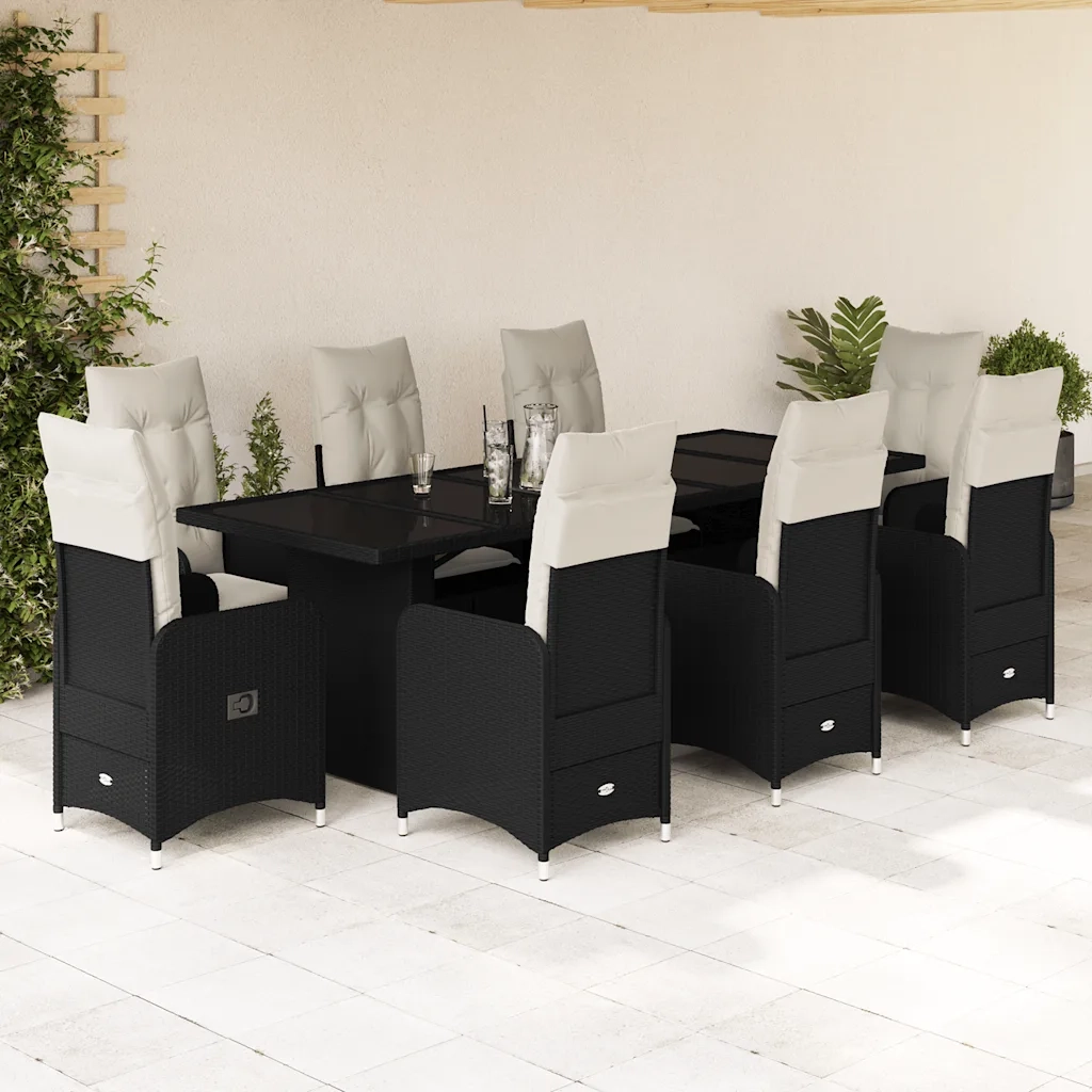 Set Bistrò da Giardino 9 pz con Cuscini in Polyrattan Nero 3277274