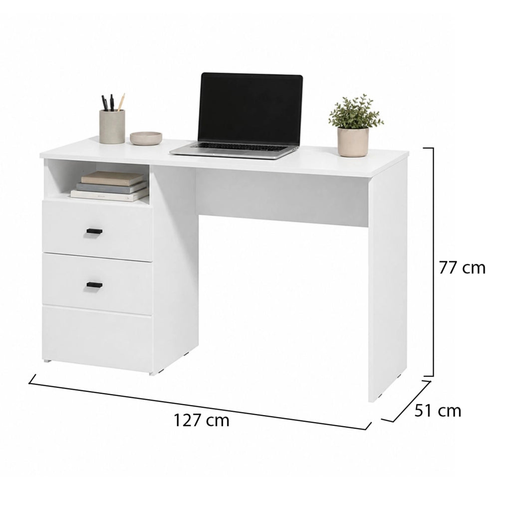 Frutal, Scrivania 2 Cassetti, 127x51x77h cm Bianco Opaco