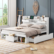 Letto doppio - Zephmum - 140x190cm - Bianco - USB, cassetti, armadio
