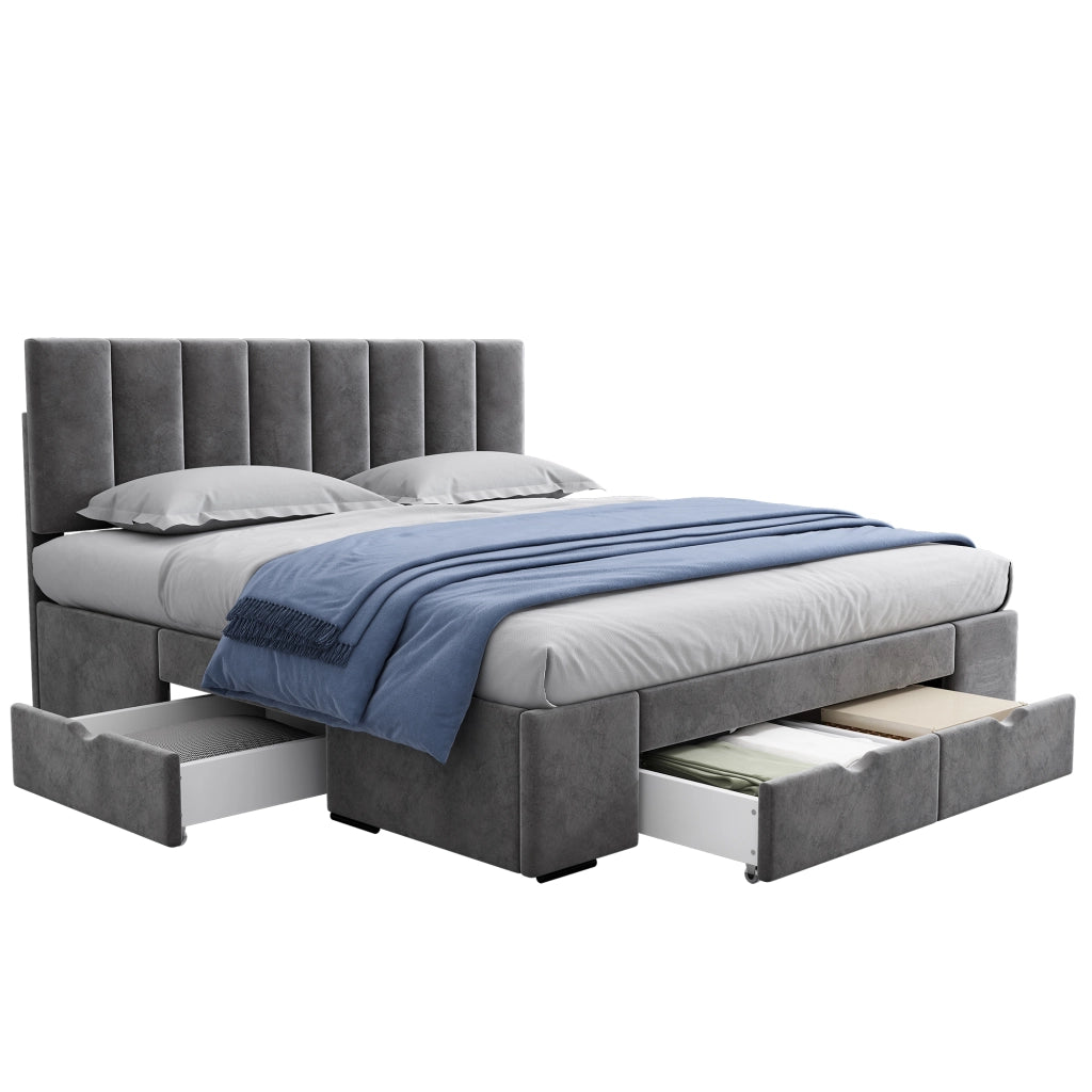 LETTO imbottito 160x200 cm in velluto grigio con rete a doghe