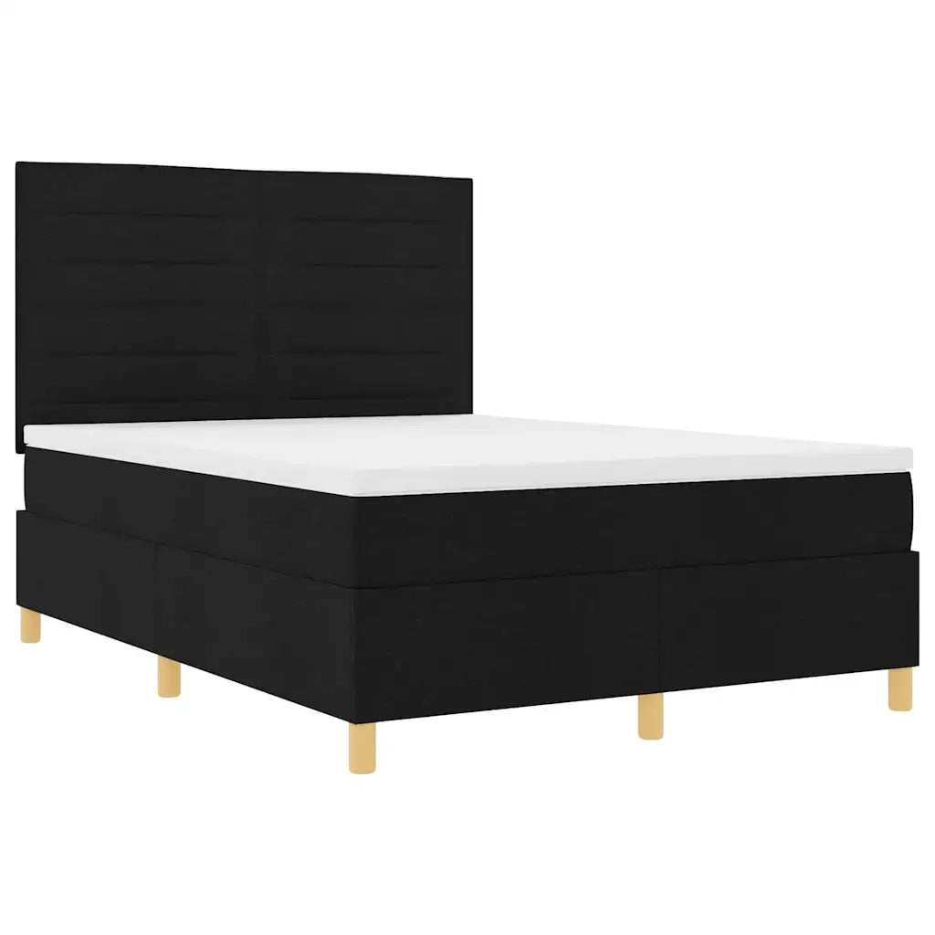 Letto a Sorgente LED con materasso Nero 140 x 200 cm Tessuto