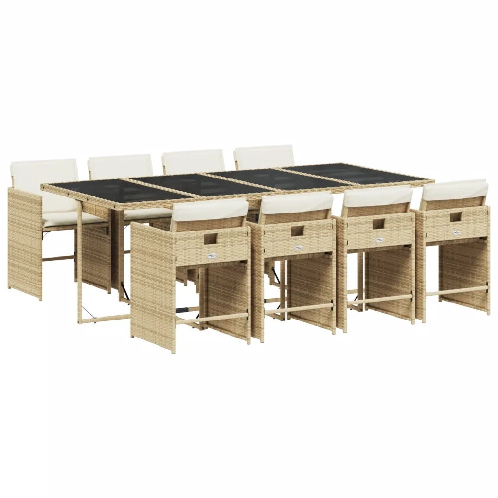 Set da Pranzo da Giardino 9 pz con Cuscini Beige in Polyrattan 3277869