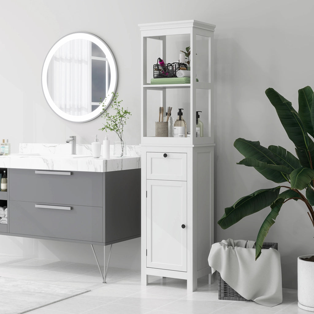 Mobile Bagno con Cassetto e Ripiano Aggiustabile ¨C Minimal ¨C 30x40x165 cm Bianco