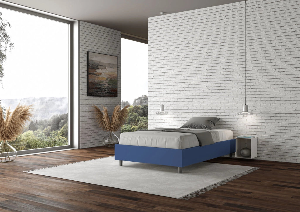 BS COM Letto una piazza e mezza con rete imbottito 120x200 similpelle blu