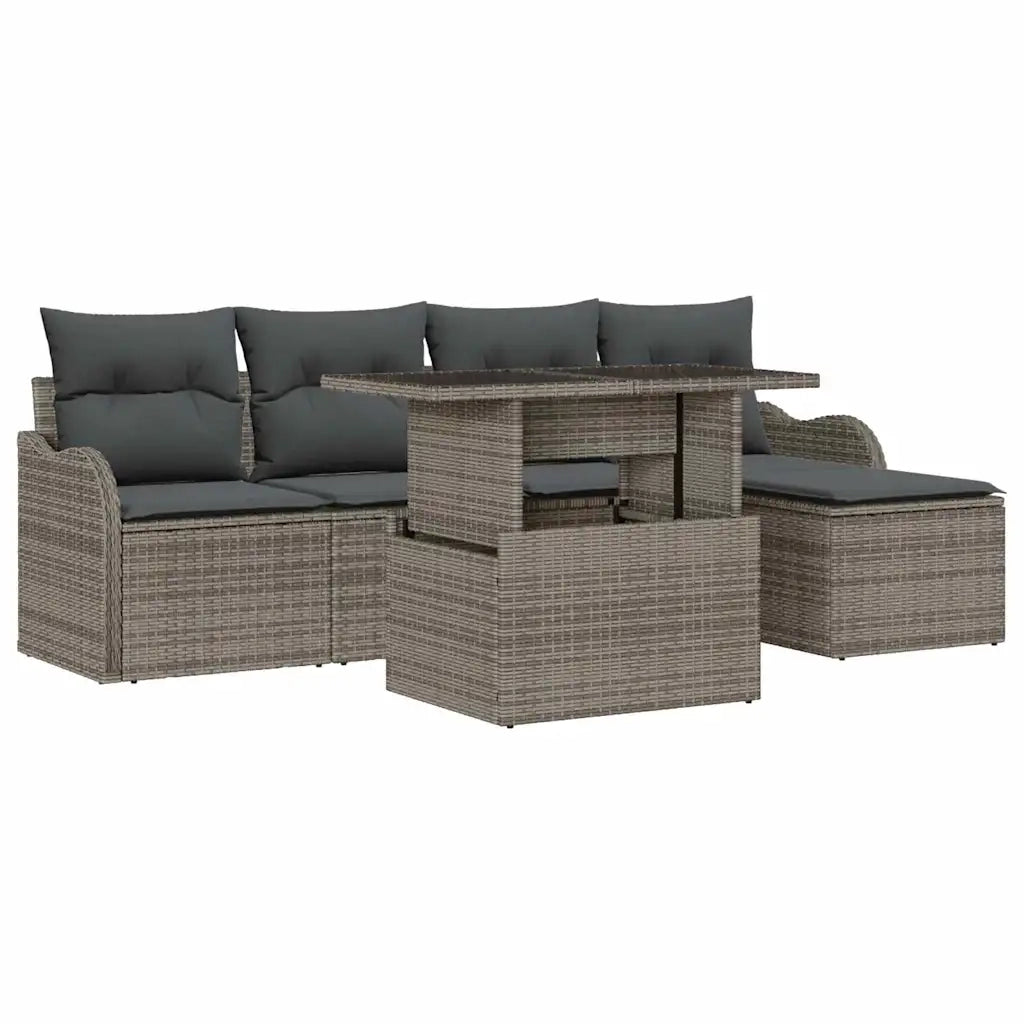 Set Divano da Giardino con cuscino 6 pcs Grigio Polyrattan