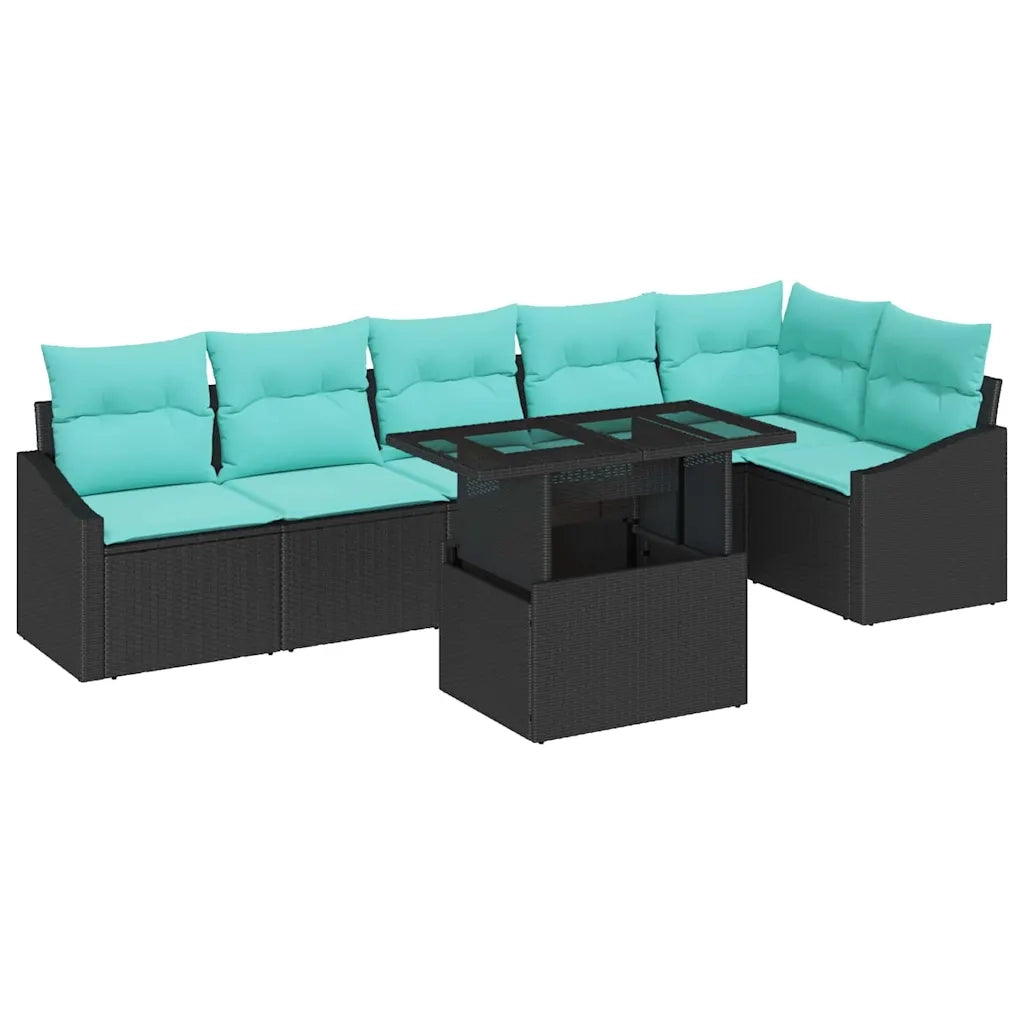 Set Divano da Giardino con cuscino 7 pcs Nero e blu 3349022