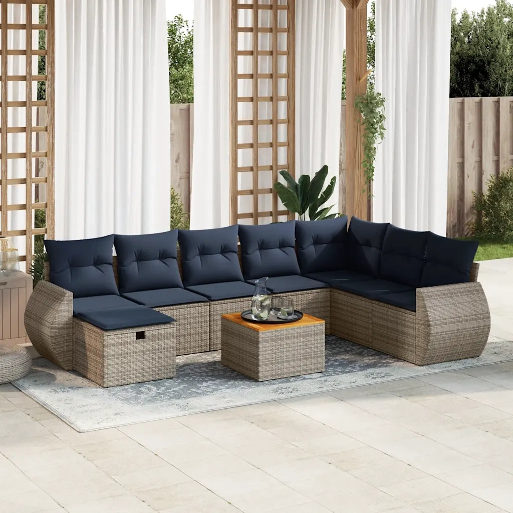 Set Divano da Giardino 9 pz con Cuscini Grigio in Polyrattan 3325862