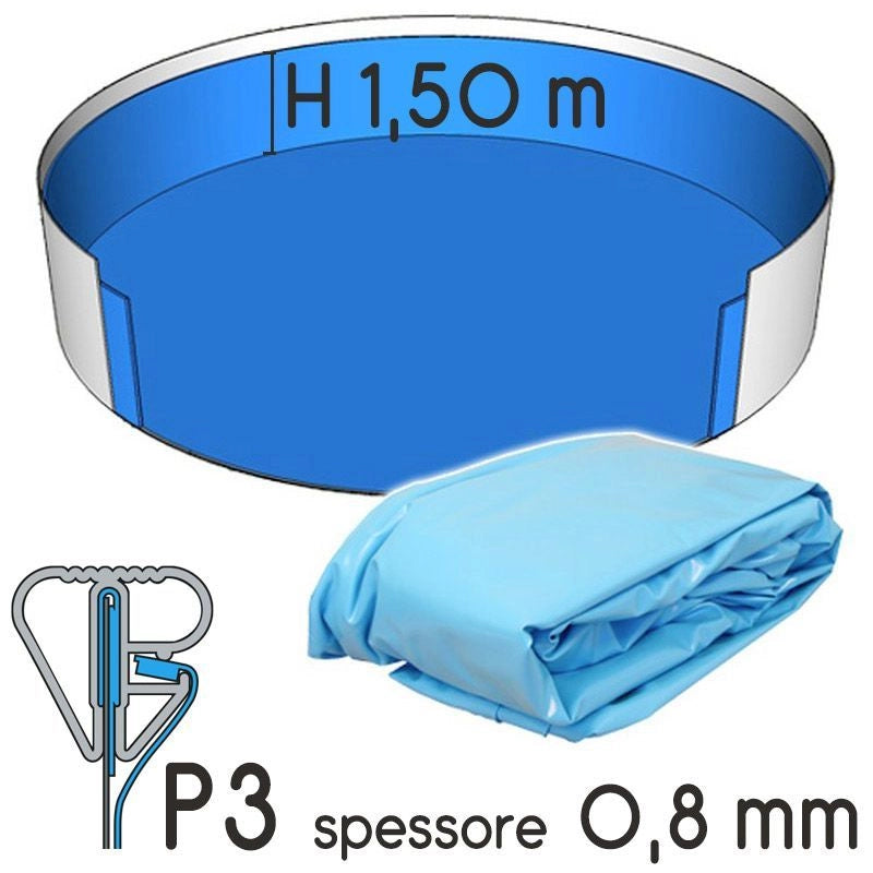 Liner Per Piscina A Forma Circolare  4,60 X H. 1,50 M Sabbia - Attacco P3 - Spessore 0,80 Mm Colore: Azzurro, Altezza: 1.50 m, Tipo attacco: P3