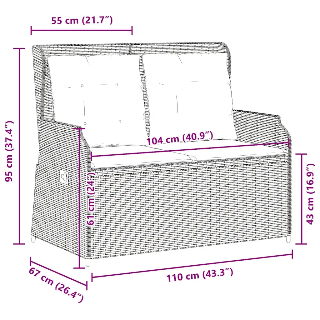 Panca Reclinabile da Giardino con Cuscini Beige in Polyrattan 368958